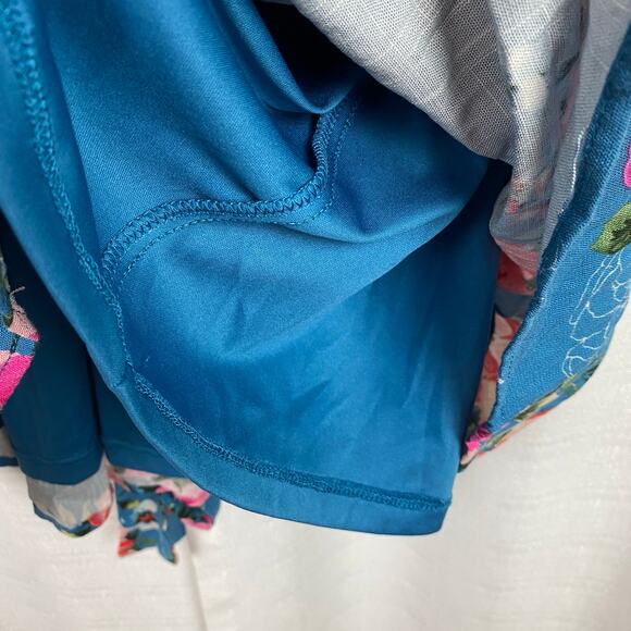 Torrid Blue Floral Rayon Slub Button Up With Waist Detail Tank Blouse Sz.3 - Picture 14 of 16
